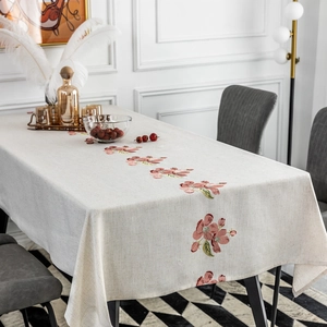 Embroidered Floral Tablecloth Rectangular Pastoral Peach Blossom Pattern Dustproof Simple Home Dining Table Decor Cover