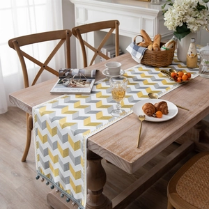 Chenille Jacquard Ripple Table Runner With Tassels Modern Geometric Chevron Tablecloth For Dining Living Room Home Decor