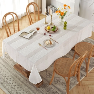 French countryside white lace tablecloth with hollow embroidery on rectangular cotton fabric