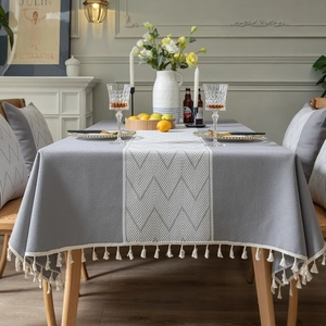 Nordic Polyester Jacquard Wave Pattern Tablecloth With Tassels Geometric Rectangular Dustproof Decorative Kitchen Dining Table Cover