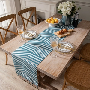 Modern Geometric Chenille Table Runner With Tassels Beads For Dining Table Coffee Table Decor Nordic Style Home Ornament