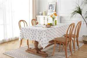 Close-up of fresh sunflower cotton jacquard pattern and texture on rectangular tablecloth