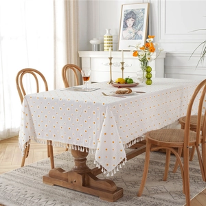 Pastoral Sunflower Cotton Jacquard Rectangular Tablecloth Floral Dustproof Coffee Table Cover For Home Dining Kitchen Decor