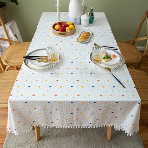 French Cotton Jacquard Polka Dot Tablecloth With Pom Pom Fringe Rectangular Colorful Dots Dining Table Cover Home Decor
