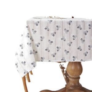 Pastel sunflower cotton jacquard tablecloth with floral pattern on wooden round table