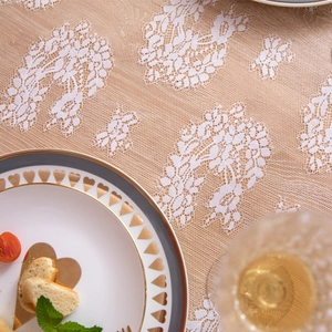 French country white floral lace tablecloth for wedding party and dining room decor