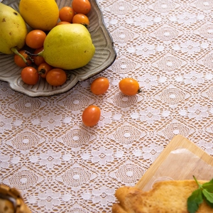 White French country lace tablecloth with hollow flower patterns for dining table decor