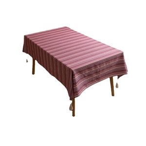 Bohemian striped cotton linen tablecloth with floral patterns and corner tassels