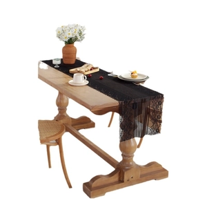 Elegant black french lace table runner with intricate floral patterns for wedding decor