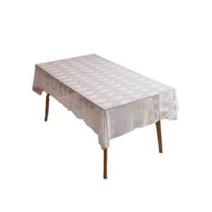 Nappe rectangulaire en dentelle blanche romantique française avec broderie florale