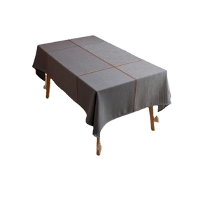 Plaid jacquard tablecloth with grey color blocking and small decorative tassels