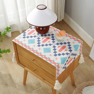Cotton Digital Print Geometric Tassel Dust Cover Multi-Functional Table Runner Sideboard Bedside Cabinet Protection Cloth Home Decoration