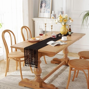 Cotton Crochet Lace Table Runner Hollow Out Geometric Floral Pattern With Tassels Pastoral Nordic Rectangular Tablecloth