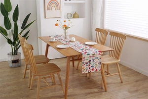 Detail of floral digital print on thick polyester-cotton Easter table runner fabric