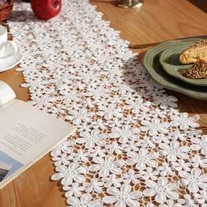 White floral lace table runner with hollow design for rustic wedding home decor