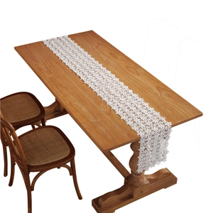 White floral hollow lace table runner with elegant crochet patterns for wedding decor