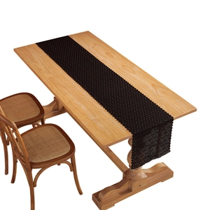 Elegant black hollow floral lace table runner with scalloped edges for wedding decor