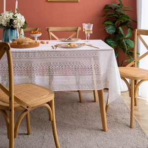 French style white lace tablecloth with hollow flower patterns for elegant dining decor