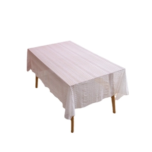 Elegant off-white French lace tablecloth with hollow crochet floral pattern for dining decor
