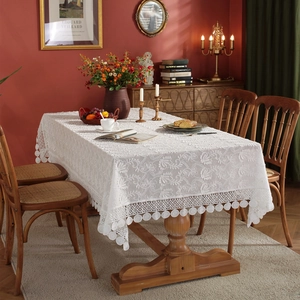 French Lace Tablecloth Pure Cotton Floral Embroidery Rectangle Hollow Out Dining Table Cloth For Wedding Party Decor