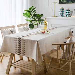 Tovaglia Rettangolare in Poliestere e Lino Impermeabile Motivo a Foglia Ricamata Moderna Tovaglia per Cucina Casa