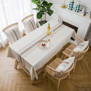 Tovaglia in misto lino con motivo a foglie marroni per moderni tavoli da pranzo rettangolari
