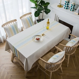 Runner da tavola impermeabile in lino con eleganti motivi a foglia ricamati blu e gialli