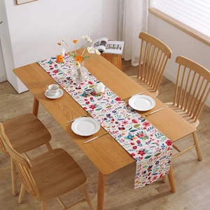 Easter Table Runner Polyester Digital Printed Bunny Fox Eggs Floral Pattern Modern Tablecloth For Dining Room Home Party Decor