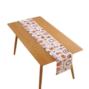 Modern Easter table runner with colorful rabbit and egg print on thick cotton linen fabric