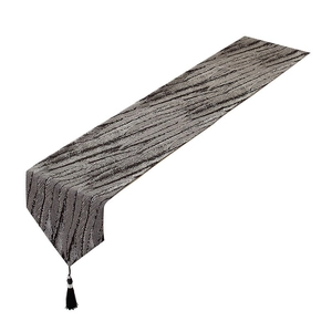 Modern luxury jacquard table runner with grey feather texture and black tassels