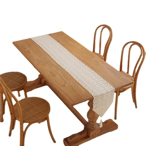 Bohemian crochet lace table runner with hollow geometric patterns and tassels