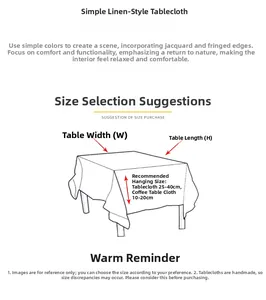 Size guide for red floral tablecloth showing measuring instructions and drop length