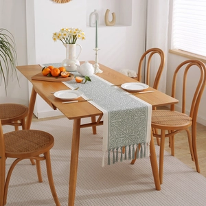 Nordic Jacquard Polyester Table Runner With Handmade Tassels Geometric Rhombus Elk Striped Decorative Tablecloth Home Decor