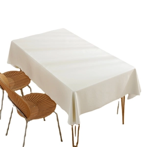 Minimalist cream rectangular PVC tablecloth with waterproof matte texture on dining table