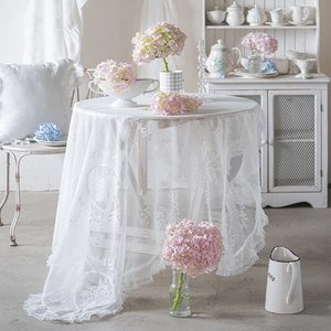 Französische Romantische Weiße Spitzentischdecke Blumenstickerei Rüschenrand Dekorative Tischabdeckung Für Hochzeit Zuhause