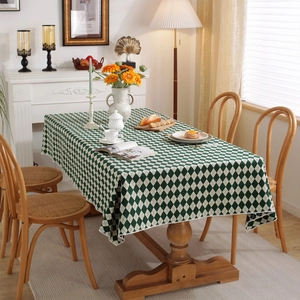 Tovaglia Vintage Argyle Poliestere Tinto in Filo Motivo a Diamante Antipolvere Copritavolo per Arredamento Cucina Sala da Pranzo