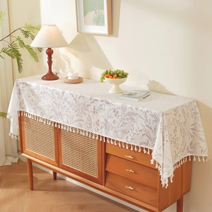 French country style table runner with floral pattern and fringe tassels for home decor