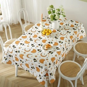 Polyester Eid tablecloth with crescent moon and star patterns for dining decor