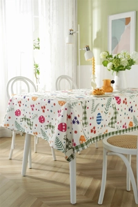 Detailed pattern showing Easter bunnies, colorful eggs, and spring flowers on tablecloth