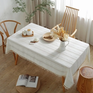 Nordic Polyester Jacquard Hollow Out Tassel Tablecloth Striped Geometric Pattern Rectangular Dustproof Decorative Tablecloth