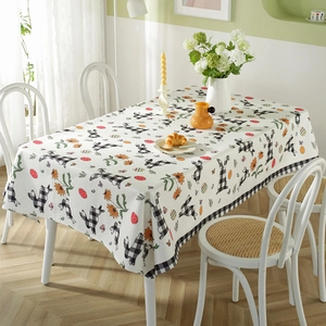 Easter tablecloth with plaid bunny, eggs and daisies on a rectangle polyester fabric