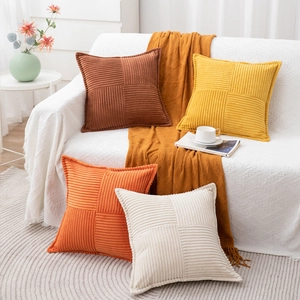 Modern Corduroy Striped Patchwork Cushion Cover Soft Polyester Square Decorative Pillow Case For Sofa Bedroom Home Decor