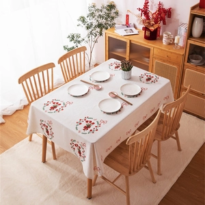 Pastoral Digital Print Rectangular Tablecloth Red Tulip Strawberry Scalloped Edge Polyester Linen Table Cloth Home Decor