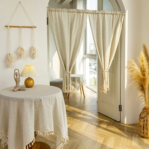 Japanese Style Pure Cotton Striped Door Curtain With Tassels Nordic Minimalist Kitchen Partition Privacy Shading Curtain
