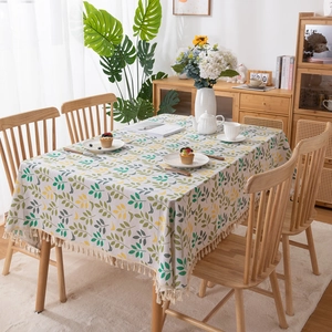Nordic Fresh Style Cotton Tablecloth With Tassels Botanical Leaf Fruit Print Rectangular Dining Table Dustproof Decorative Cover