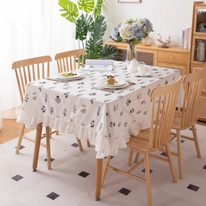 Fresh Cotton Floral Embroidered Tablecloth With Ruffle Edge Rectangular Round White Shabby Chic Table Cover For Home Decor