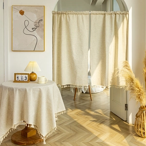 Rod Pocket Linen Look Door Curtain With Tassels Japanese Simple Style Partition Drape For Kitchen Living Room Decor