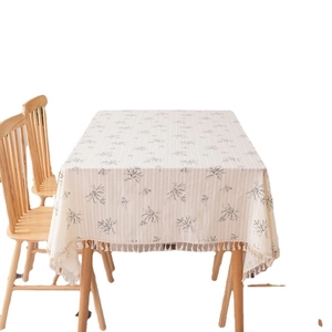 Pastoral sunflower cotton jacquard rectangular tablecloth with delicate cream tassels