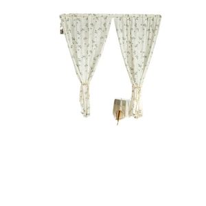 Floral cotton door curtain with green leaf patterns and elegant tassel hem finish