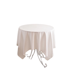 Tovaglia rotonda minimalista in cotone bianco con drappeggio naturale da pranzo